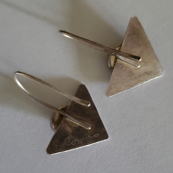 Modernist Sterling Silver Amethyst signed Earrings - Picture 6 of 7